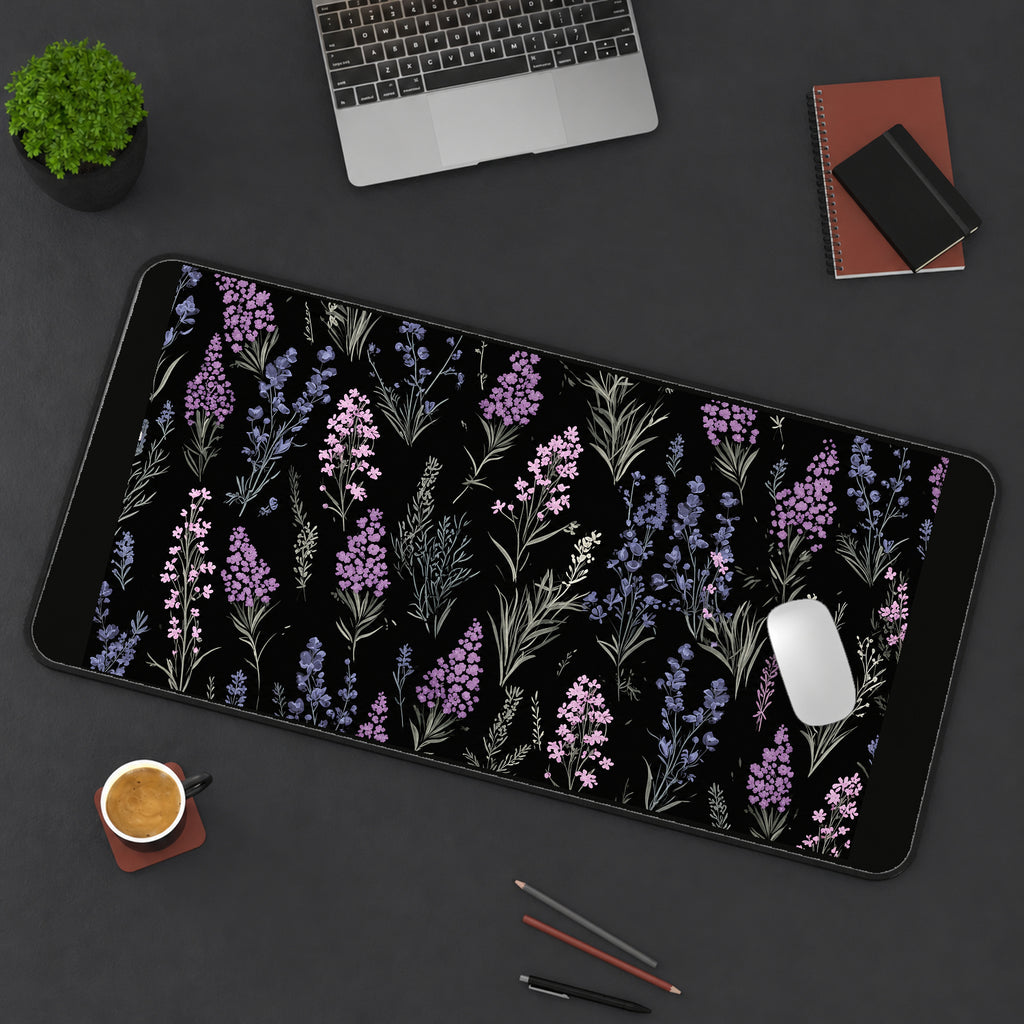 Lavender Stems on Black desk mat — product mockup 3