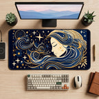 Celestial Woman in Gold Line Art desk mat — product mockup 2