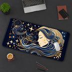 Celestial Woman in Gold Line Art desk mat — product mockup 3