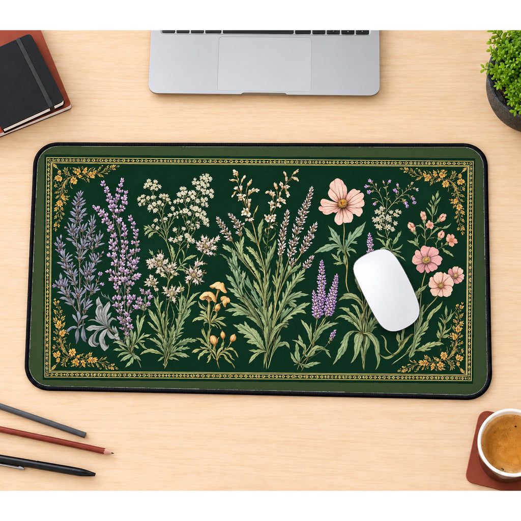 Wildflower Botanical Specimen Border desk mat — product mockup 1