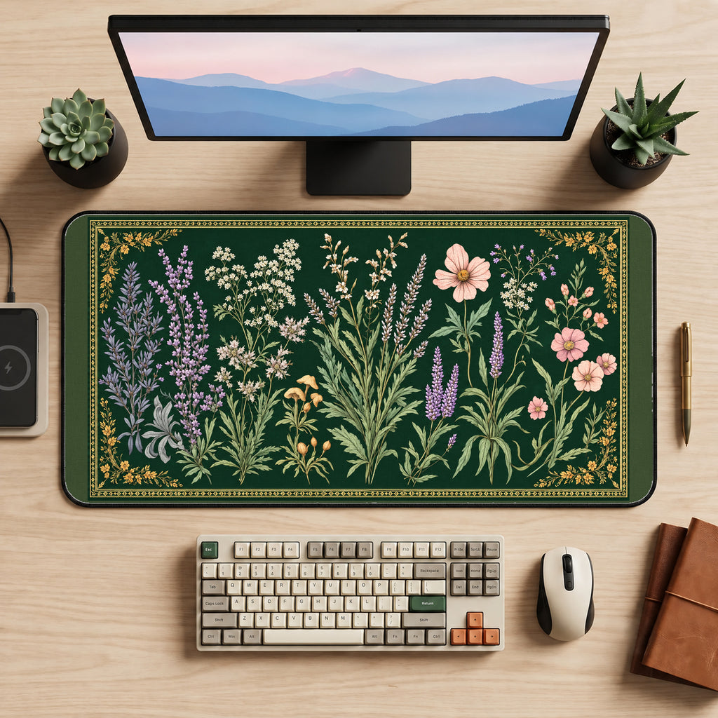 Wildflower Botanical Specimen Border desk mat — product mockup 2