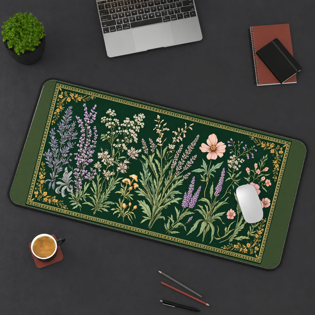 Wildflower Botanical Specimen Border desk mat — product mockup 3
