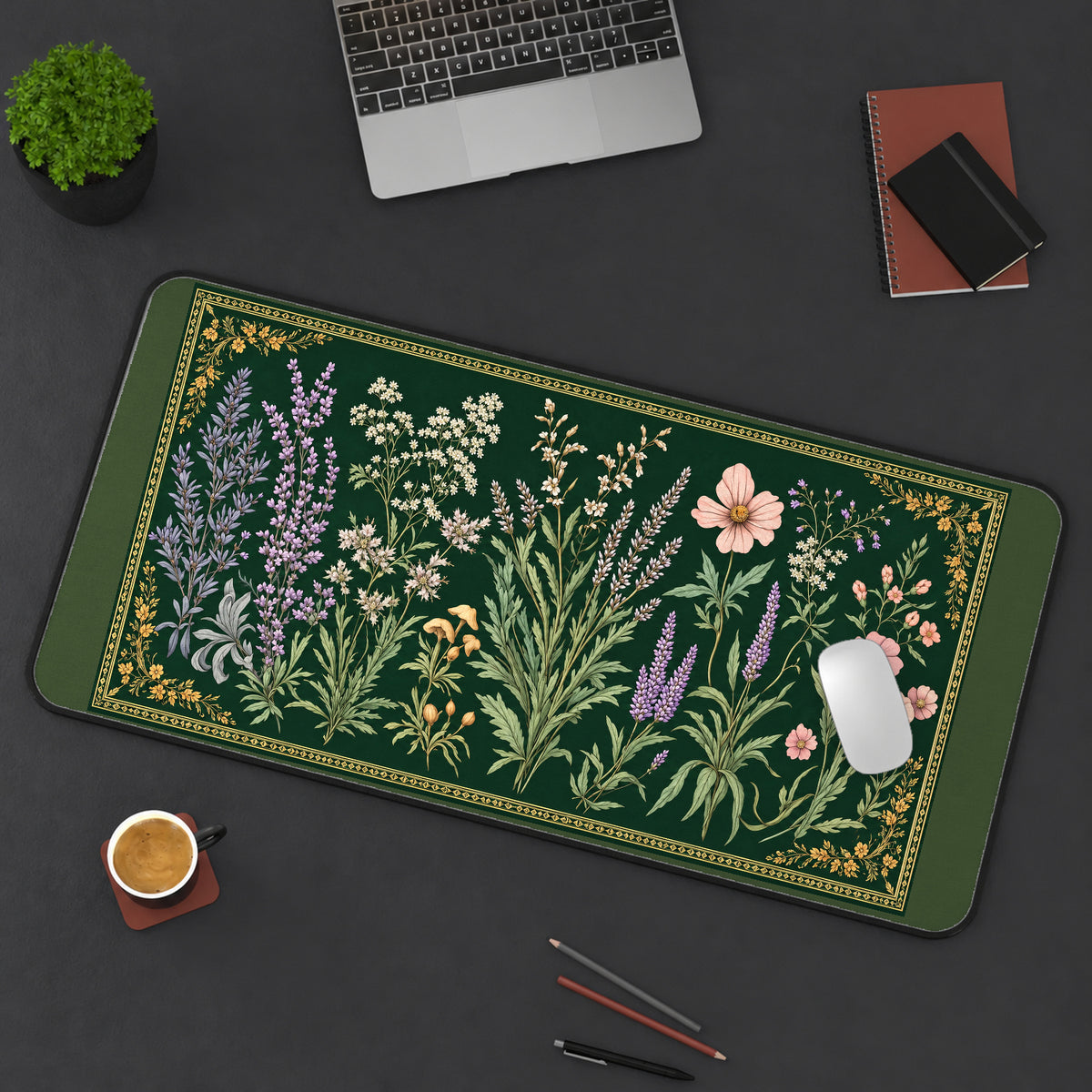 Wildflower Botanical Specimen Border desk mat — product mockup 3