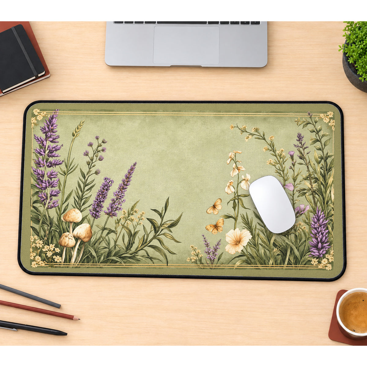 Wildflowers on Pale Sage desk mat — product mockup 1