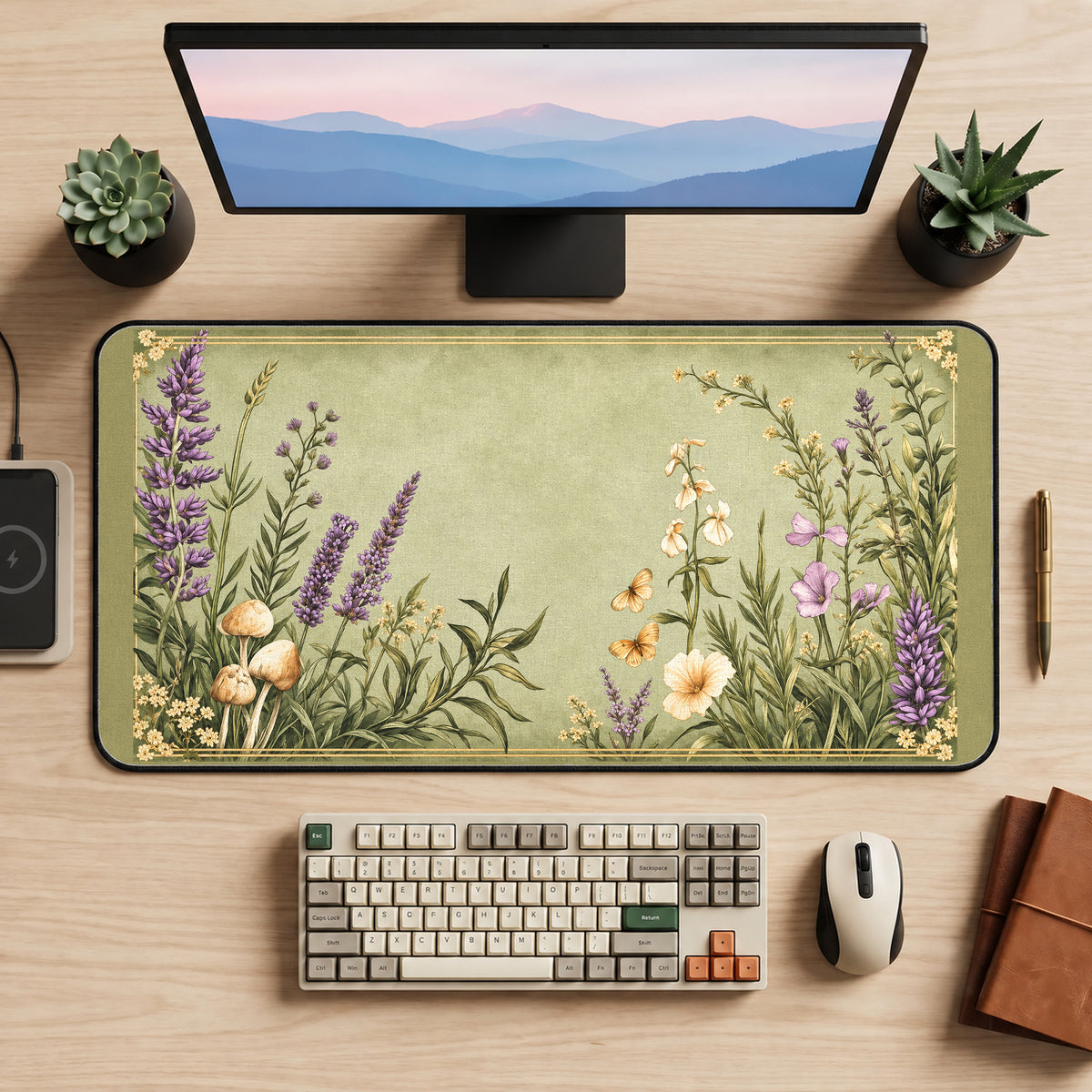 Wildflowers on Pale Sage desk mat — product mockup 2