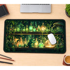 Frog Among Glowing Green Potions desk mat — product mockup 1