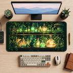 Frog Among Glowing Green Potions desk mat — product mockup 2