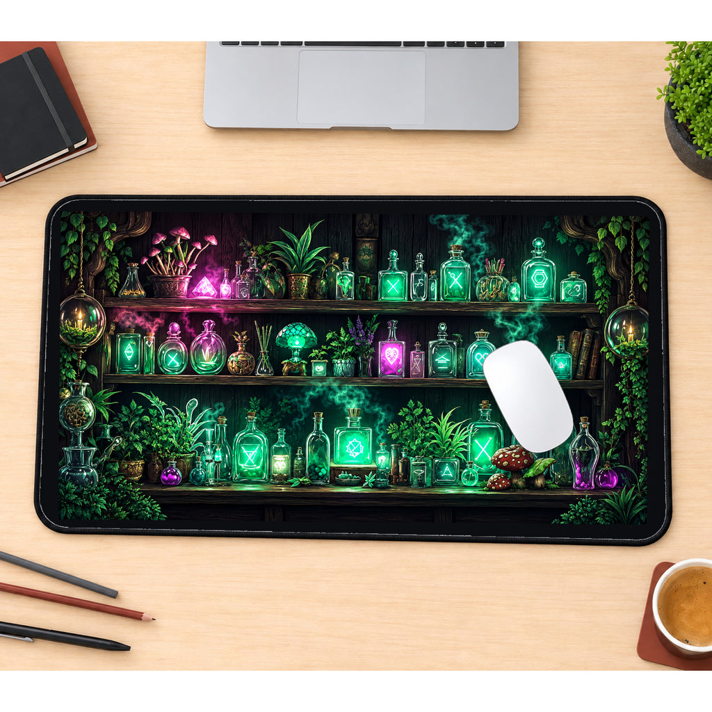 Jewel Toned Apothecary Shelves desk mat — product mockup 1