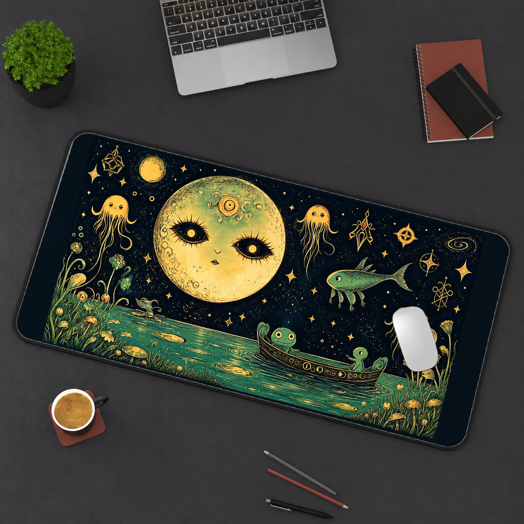 Moon Face and Floating Jellyfish desk mat — product mockup 3