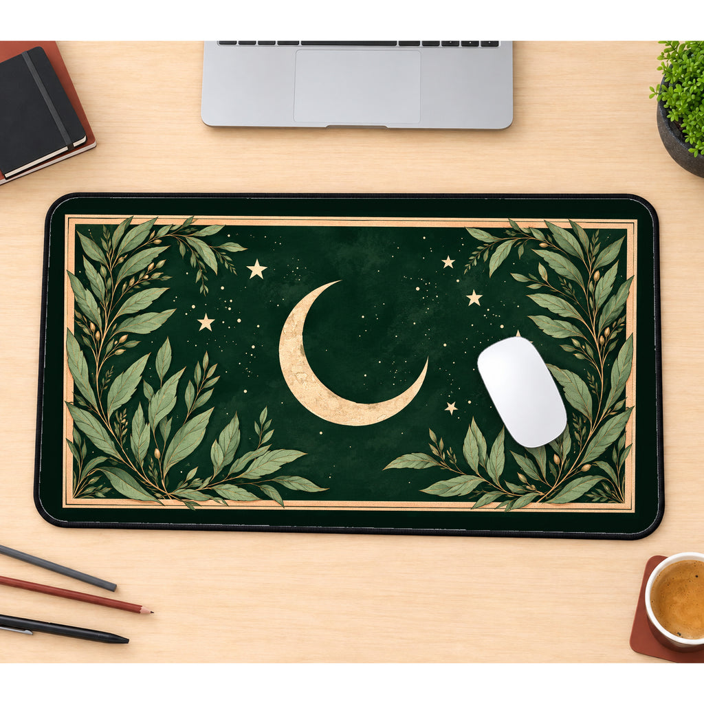 Crescent Moon Botanical Frame desk mat — product mockup 1