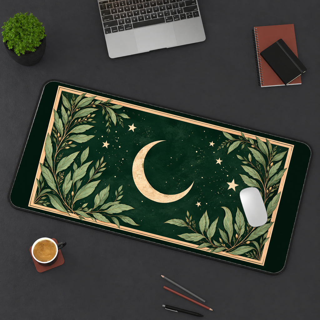 Crescent Moon Botanical Frame desk mat — product mockup 3