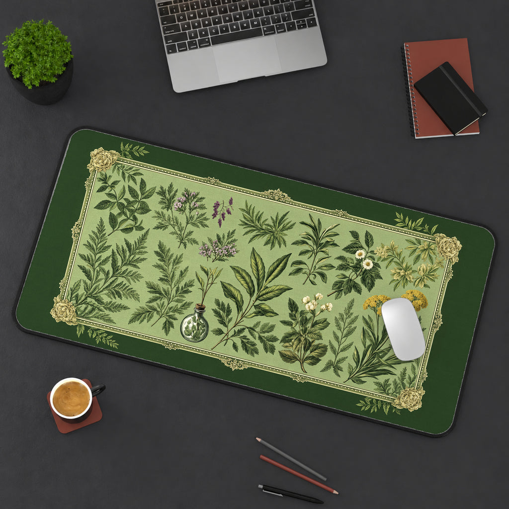 Green Botanical Herbarium Frame desk mat — product mockup 3