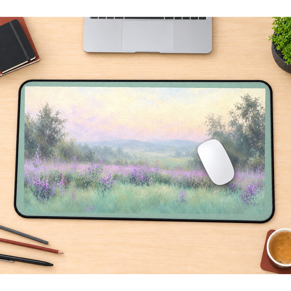 Soft Lavender Field at Dawn desk mat — product mockup 1