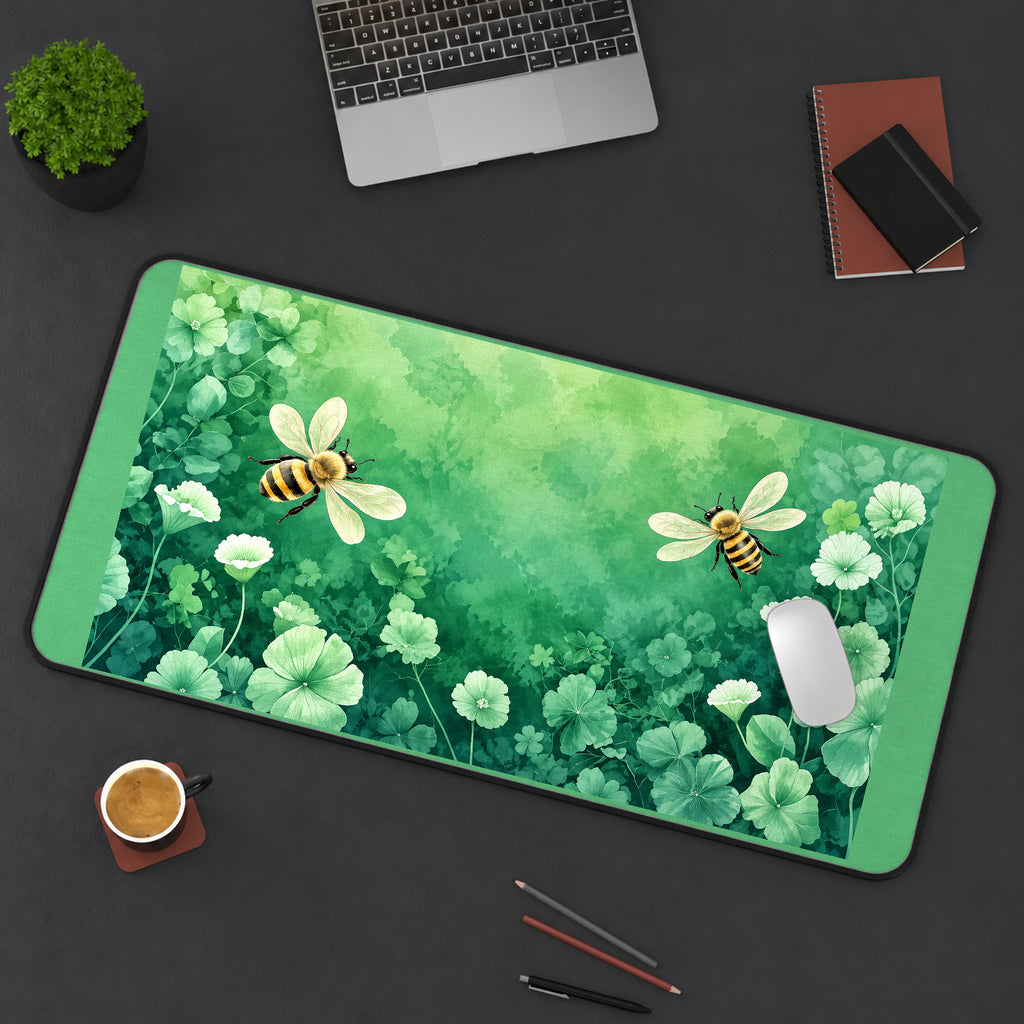 Bees in a Green Clover Garden desk mat — product mockup 3
