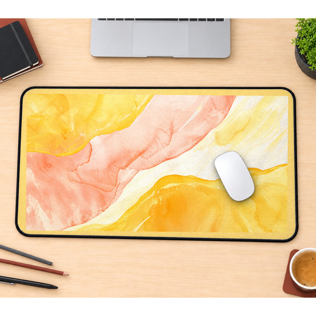 Yellow and Peach Watercolor Flow desk mat — product mockup 1