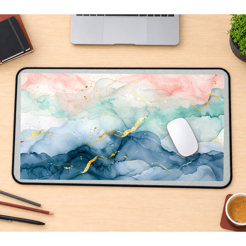 Pastel Blue and Pink Marble desk mat — product mockup 1
