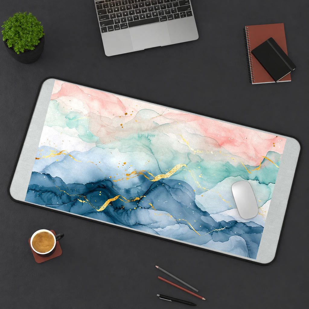 Pastel Blue and Pink Marble desk mat — product mockup 3