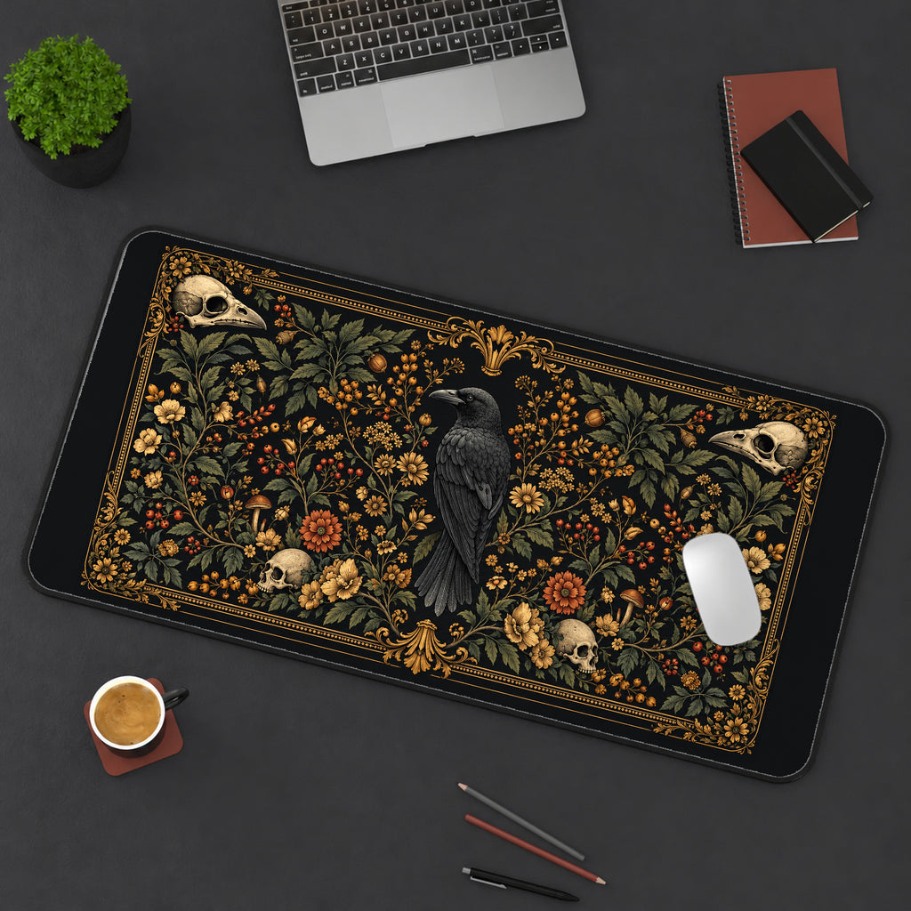 Raven and Skulls Botanical Panel desk mat — product mockup 3