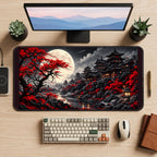 Red Maple Moonlit Pagodas desk mat — product mockup 2