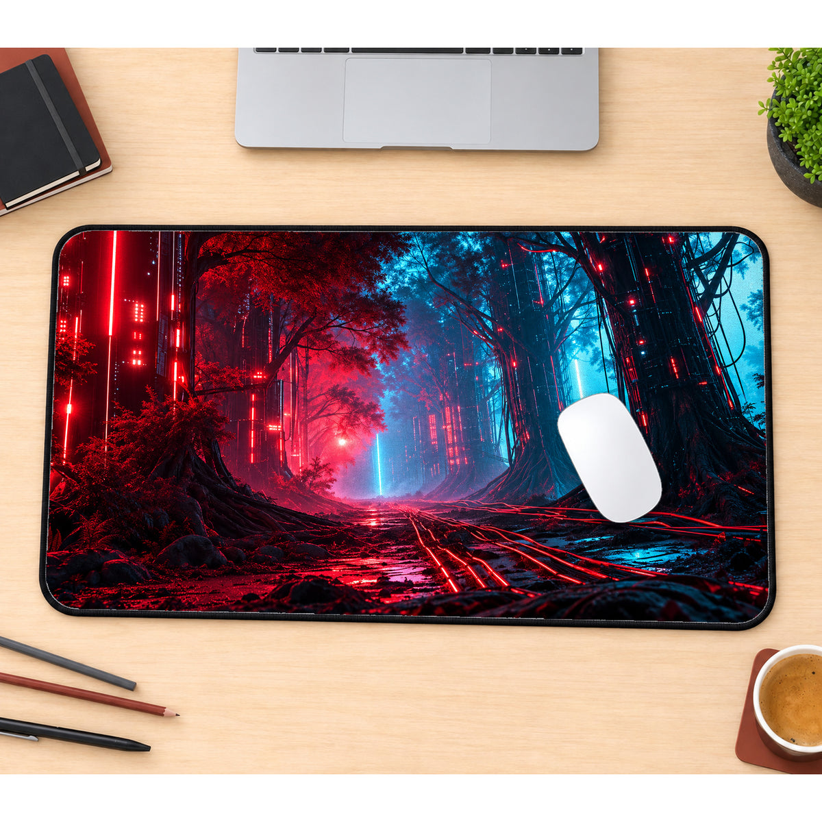 Cyberpunk Forest Desk Mat — product mockup 1