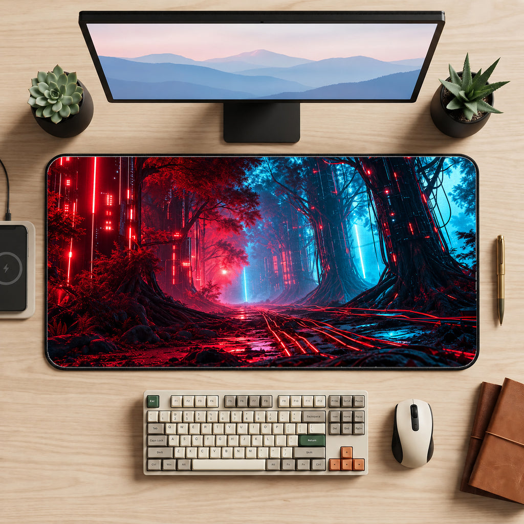 Cyberpunk Forest Desk Mat — product mockup 2