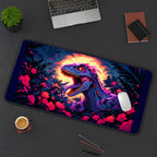 Neon Dinosaur in Tropical Flowers desk mat — product mockup 3