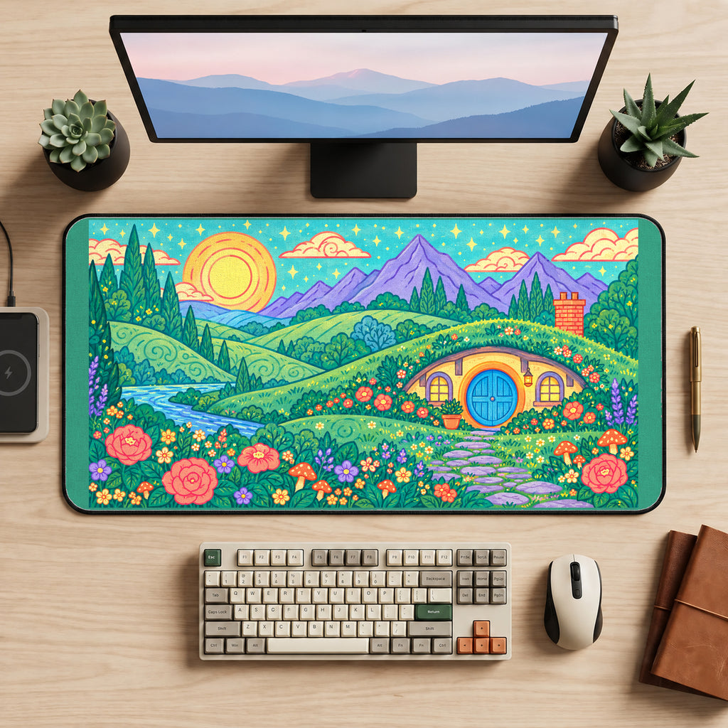 Round Door Cottage in Rolling Hills desk mat — product mockup 2