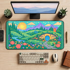 Round Door Cottage in Rolling Hills desk mat — product mockup 2