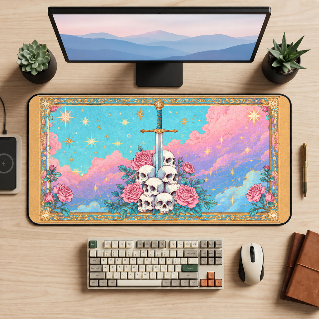 Pastel Sword, Skulls and Roses desk mat — product mockup 2