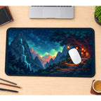 Lantern Cottage in a Night Valley desk mat — product mockup 1
