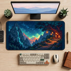 Lantern Cottage in a Night Valley desk mat — product mockup 2