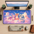 Three Baby Dragons on Clouds desk mat — product mockup 2