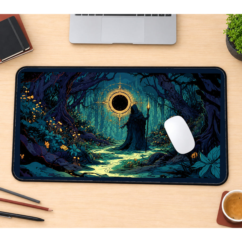 Hooded Druid at a Dark Portal desk mat — product mockup 1