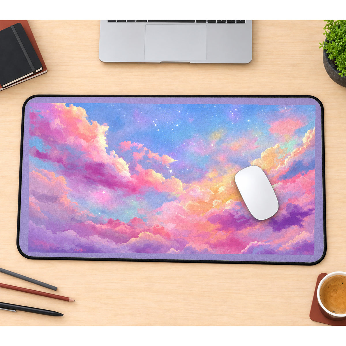Pink Cloudscape and Blue Sky desk mat — product mockup 1