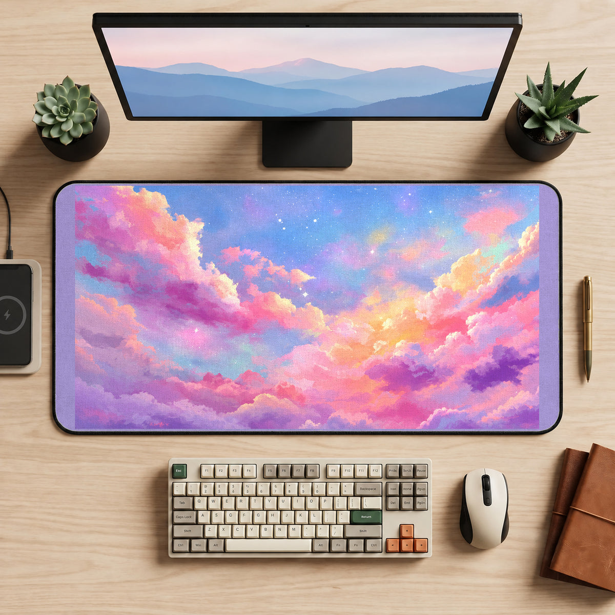 Pink Cloudscape and Blue Sky desk mat — product mockup 2