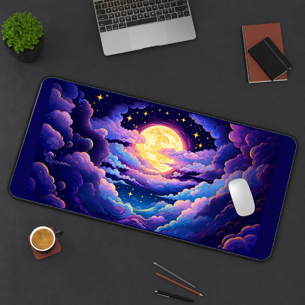 Golden Moon in Purple Clouds desk mat — product mockup 3