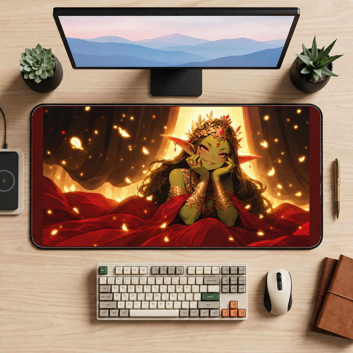 Goblin Princess in Warm Firelight desk mat — product mockup 2
