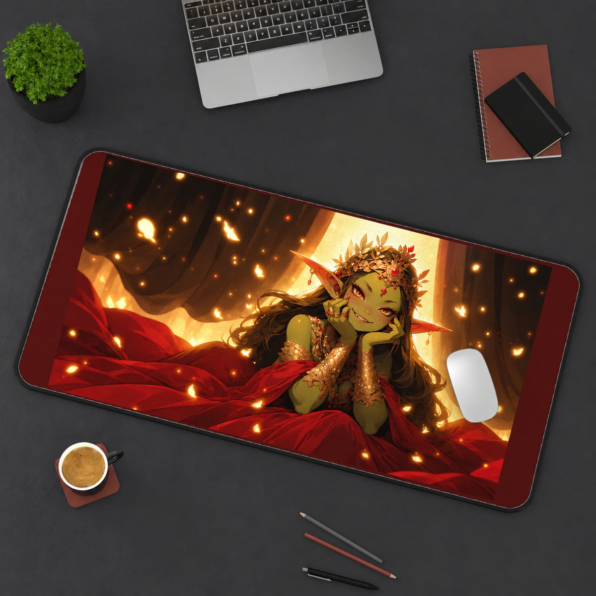 Goblin Princess in Warm Firelight desk mat — product mockup 3
