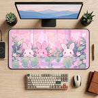 Pastel Bunnies in a Flower Window desk mat — product mockup 2