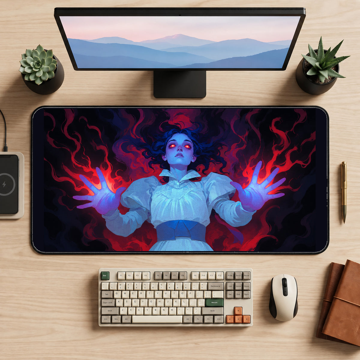 Blue Specter with Red Magic desk mat — product mockup 2