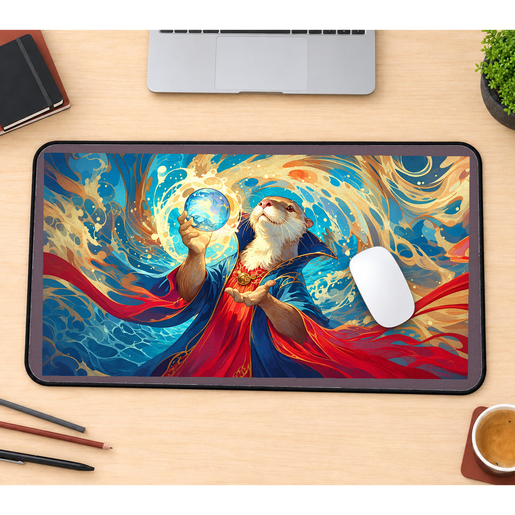 Otter Sorcerer with a Water Orb desk mat — product mockup 1