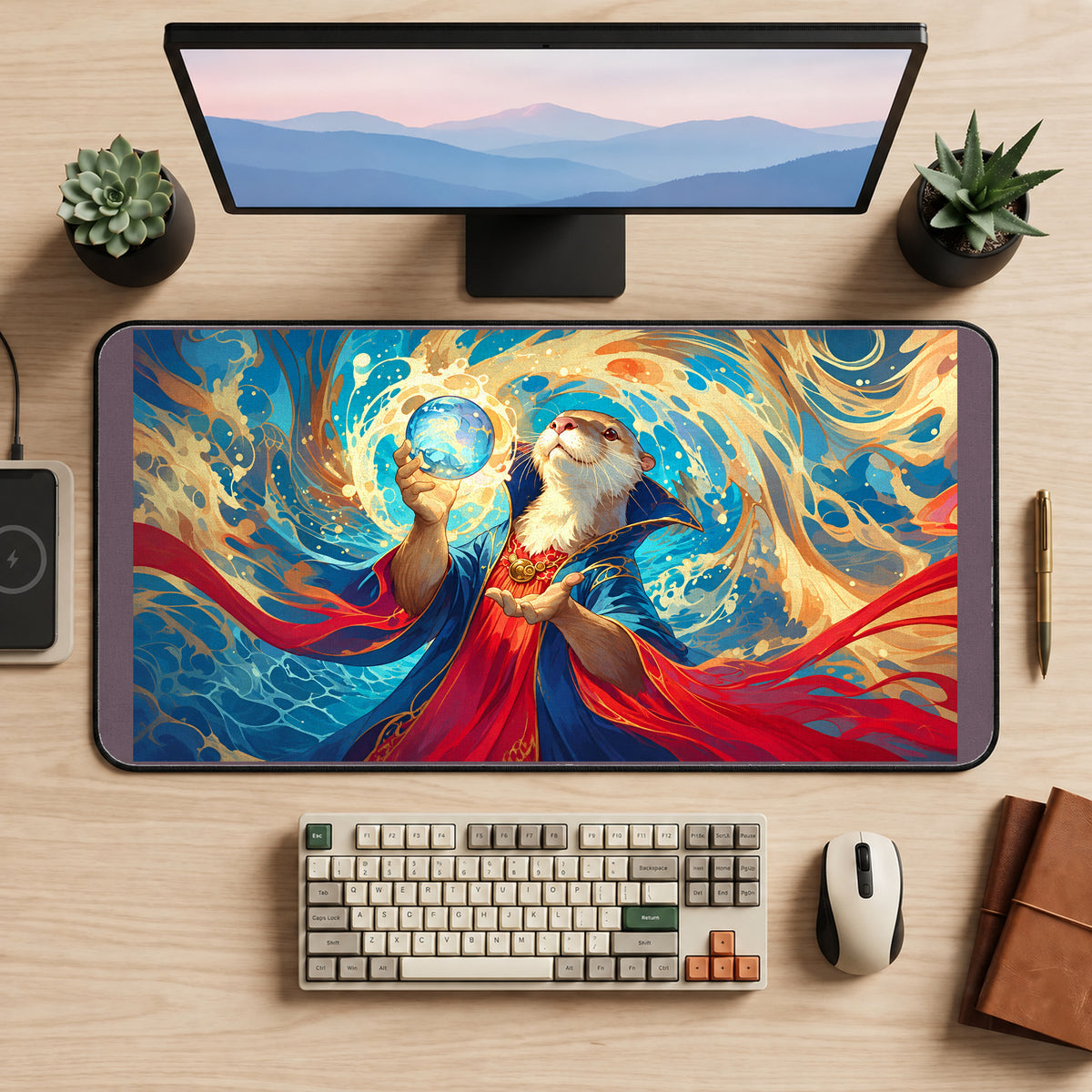 Otter Sorcerer with a Water Orb desk mat — product mockup 2