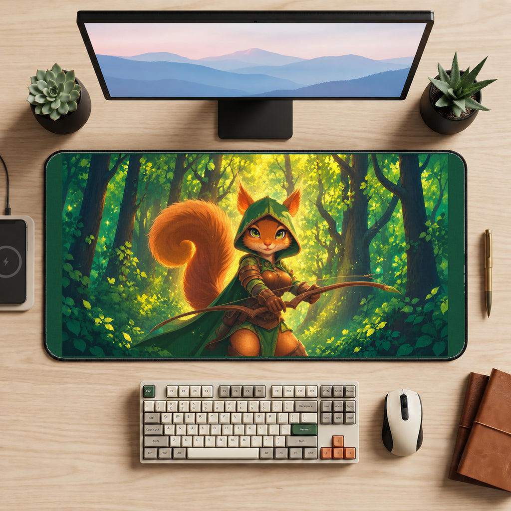 Squirrel Archer in Sunlit Woods desk mat — product mockup 2