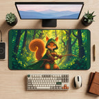 Squirrel Archer in Sunlit Woods desk mat — product mockup 2