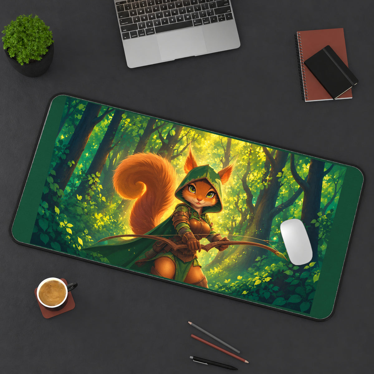 Squirrel Archer in Sunlit Woods desk mat — product mockup 3