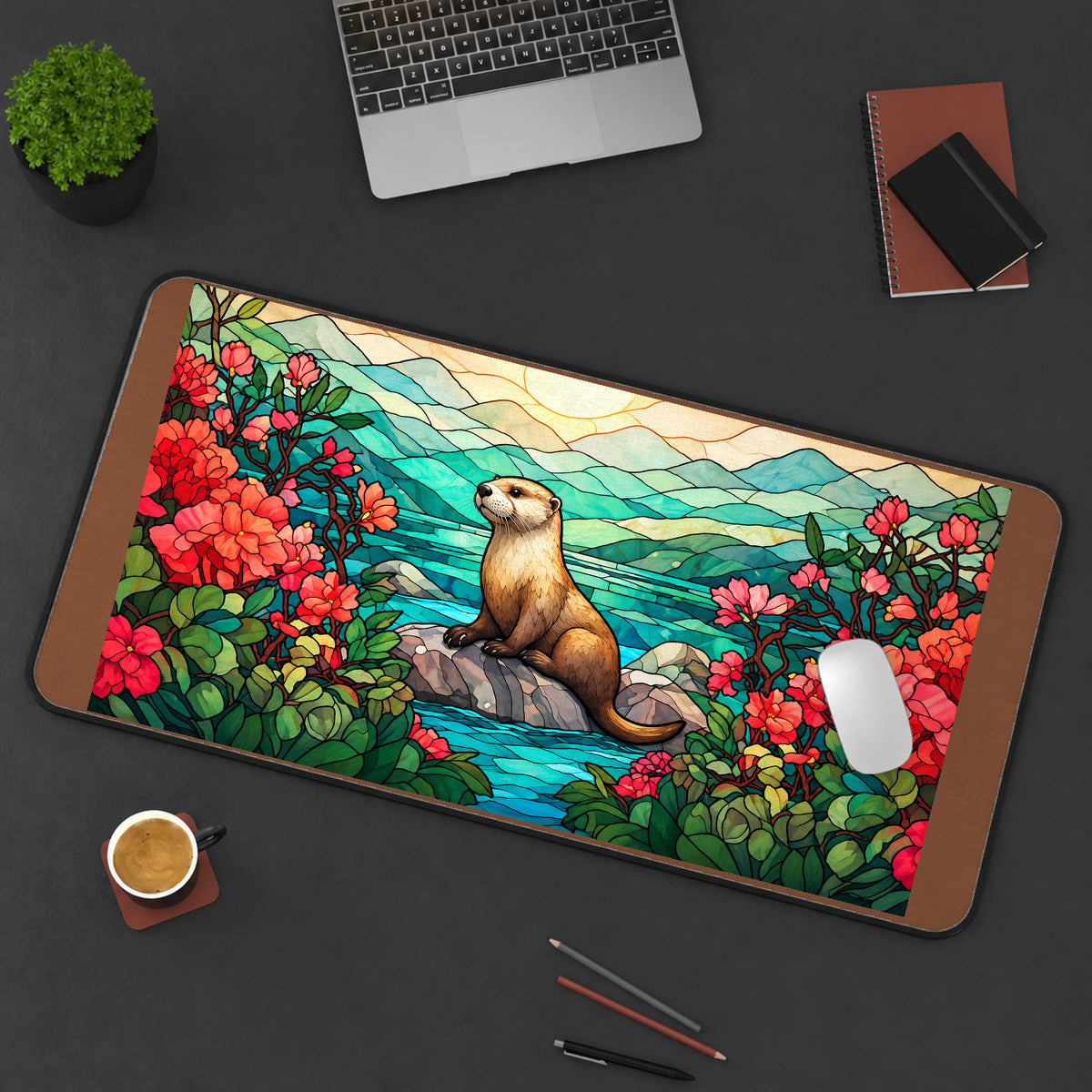 Otter by Stained Glass Flowers desk mat — product mockup 3
