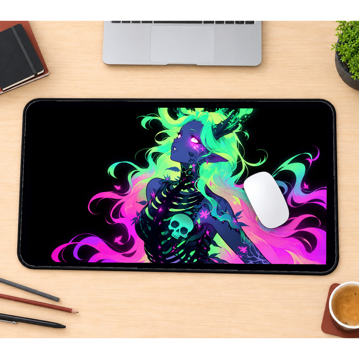 Neon Necromancer Portrait desk mat — product mockup 1