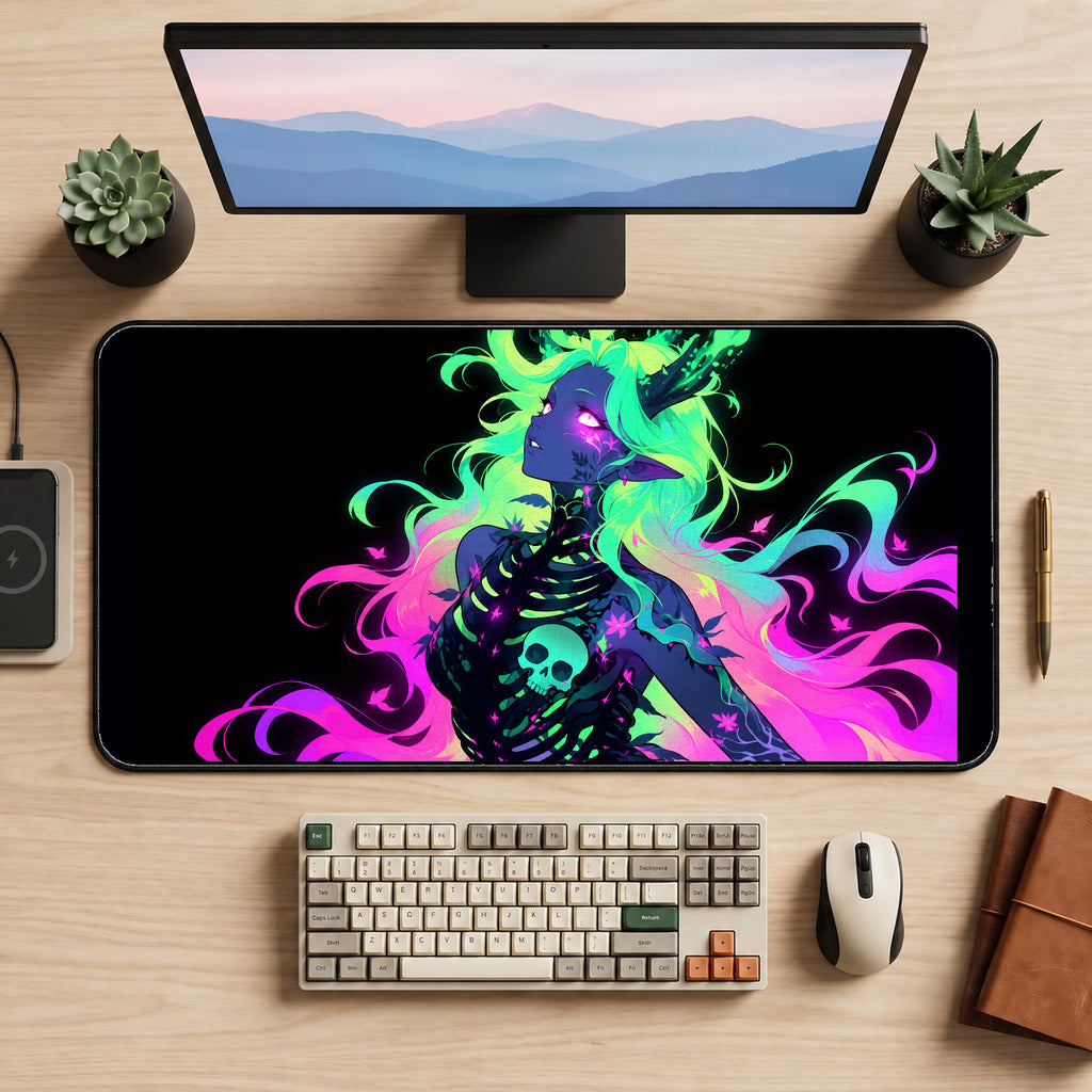 Neon Necromancer Portrait desk mat — product mockup 2