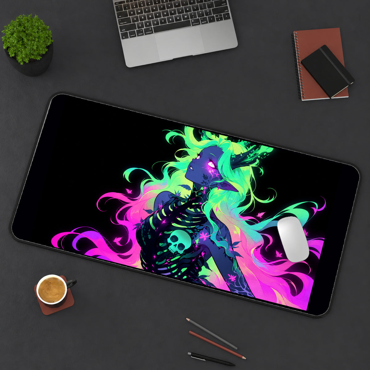 Neon Necromancer Portrait desk mat — product mockup 3