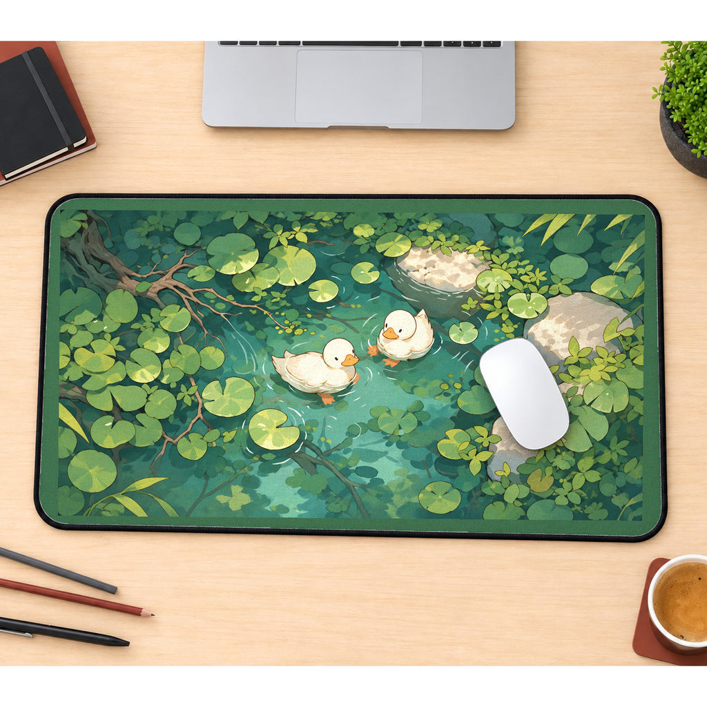 Two Ducks on a Lily Pond desk mat — product mockup 1